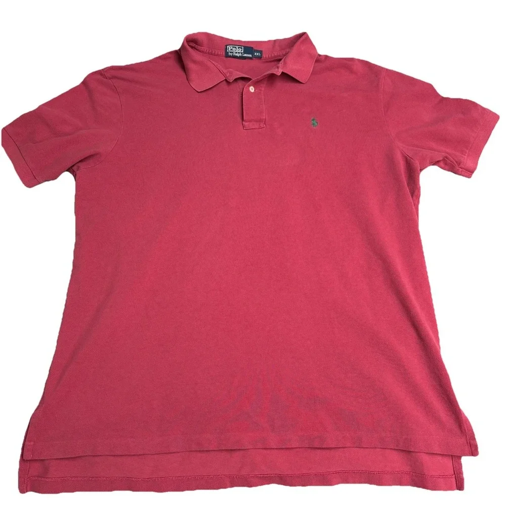 Polo Ralph Lauren Polo Shirt Rose Red Mens‎ XXL Cotton Casual Vintage Green Pony
